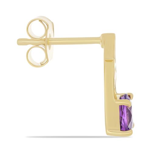 BUY AFRICAN AMETHYST GEMSTONE SINGLE STONE EARRING IN GOLD PLATED